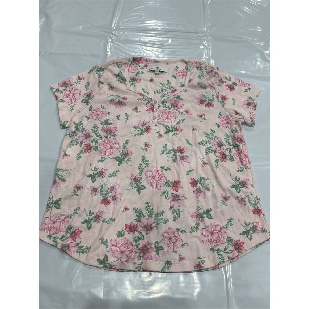 Karen Neuburger Pajama Top Womens Large Pink Floral Short Sleeve Sleepwear EB092